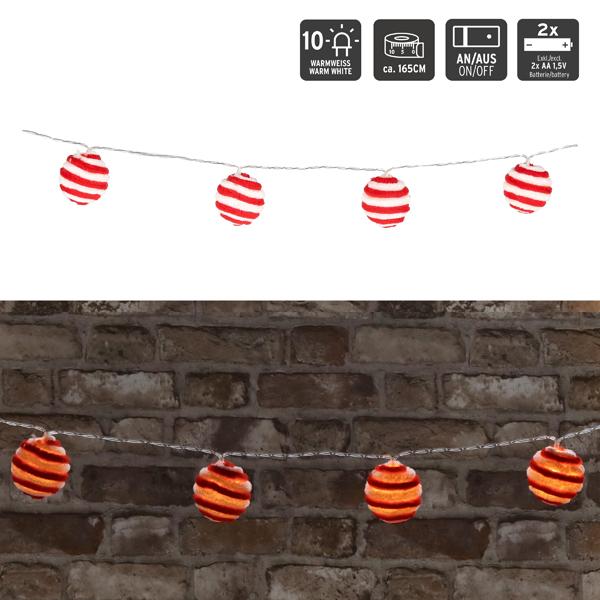 LED string lights, balls, red/white, soft, approx. 165 cm long