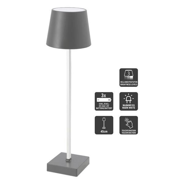 LED Tischleuchte, Batterie, anthrazit, L, ca. 45cmH