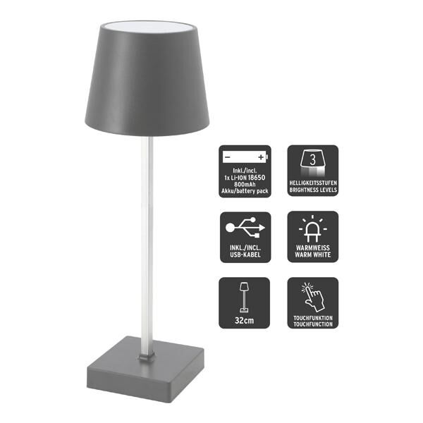 LED Tischleuchte, USB, anthrazit, M, ca. 32cmH