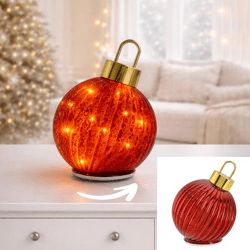 LED Weihnachtskugel, rotierend, Glas, rot, kl., ca. 12x16cm