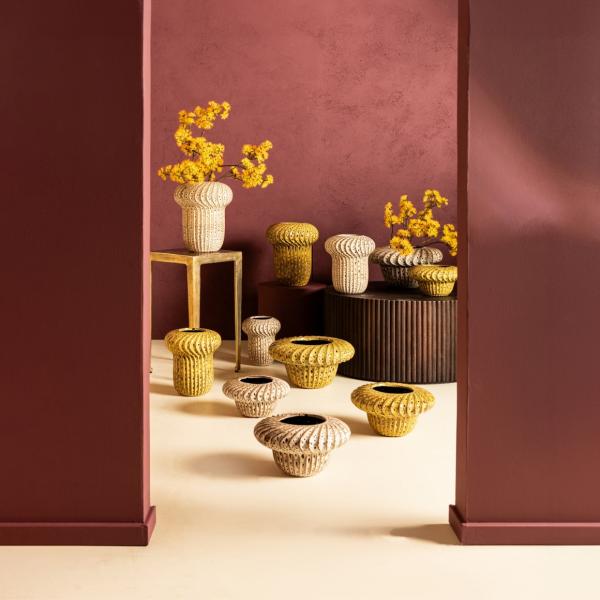PTMD Sindi Low Flower Pot, Yellow, M, 28 cm