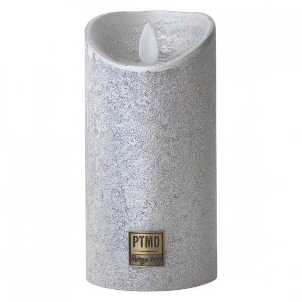 PTMD LED-Stumpenkerze, batteriebetrieben, M, silberfarben, 7,5 x 15 cm