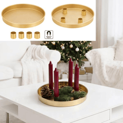 Tablett m. 4 Magnet Stabkerzenhaltern,gold,, 25cm