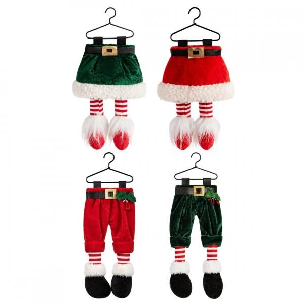 Weihnachtsaufhänger Samt Hose/Rock 23 cm 4 Stück sortiert
