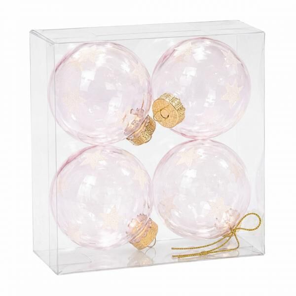 Weihnachtskugel mit Sternen, transparent-rosa, 4 Stück