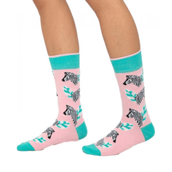 1 Paar Moustard Zebra Baumwoll-Socken mit Zebras gemusterte lange Strümpfe 19S-ZEB Rosa/Grau/Grün
