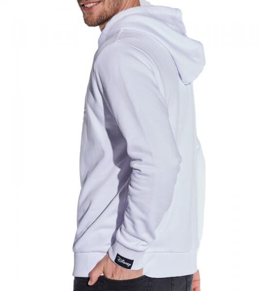COURSE Mickey Mouse Herren Hoodie mit Mickey-Hand-Print und Patch Kapuzen-Pullover Baumwoll-Sweater 4845 Wei&szlig;