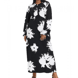 nachhaltiges Damen Maxi-Kleid Sommer-Kleid mit Blumen-Print Freizeit-Kleid 955101 Schwarz/Weiß