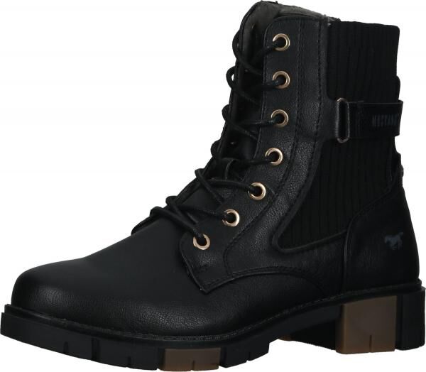 Sportliche MUSTANG Stiefelette Schn&uuml;rschuhe f&uuml;r Damen 1443-502-9 Schwarz