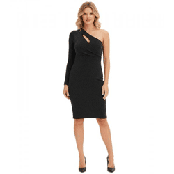 Stylisches Damen One-Shoulder-Kleid Mini-Kleid mit Raffungen Langarm-Kleid mit Glitzer 949394 Schwarz