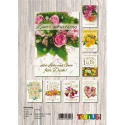 Geburtstagskarten Blumen - 100 Stück - 8 Motive