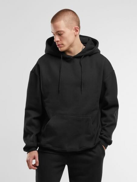 bequemer URBAN CLASSICS Herren Hoodie Rippb&uuml;ndchen Kapuze mit Baumwolle Schwarz