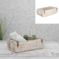 Wooden box, brick-shaped, distressed wood look, white, approx. 30 cm long