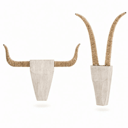 J-Line Wanddekoration „Bull“, weiß/natur, 65 cm, 2er-Set