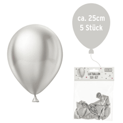 Luftballons Metallic, 25cm, silber, 5er Pack