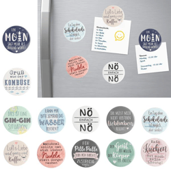 Magnet with Saying, Round, 5.5 cm, 12/set