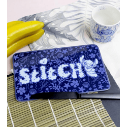 Stitch Frühstücksbrettchen mit detailreichem tropischem Design Melamin-Brettchen 23,5 cm x 14 cm Dunkelblau