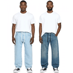urbane Herren Baggy-Pants mit Bindeband Jeans im Jogger-Stil Denim-Hose BR-12000 in Dunkel-Blau oder Hell-Blau