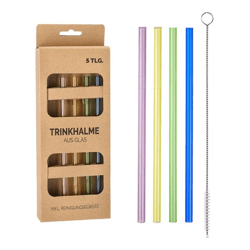 Glass drinking straw, multicolored, set of 4 incl. cleaning bottle, approx. 20cmL