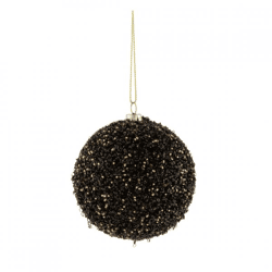 J-Line Weihnachtskugel mit Glitzer, schwarz/goldfarben, 10 cm
