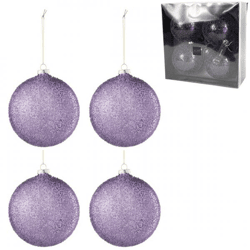 J-line Purple Glass Christmas Ornaments, 12 cm, Set of 4