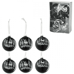 J-line Glass Christmas Ornaments, Reindeer, Black, 8 cm, Set of 6