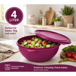 Praktische Frischhaltedose mit Deckel 4 Liter – Große Kunststoffschüssel zur Aufbewahrung von Salaten, Obst & Lebensmitteln Lila