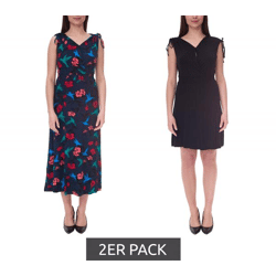 2er Pack AJC Damen Sommer-Kleid Maxi-Kleid mit floralem Allover-Print und schlichtes Mini-Kleid 25760756 Schwarz/Blau