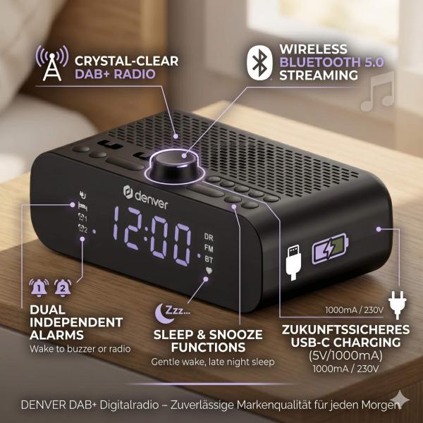 DAB+ Clockradio | DAB | DAB+ | FM | Alarm | Sleep | Snooze | LCD Display