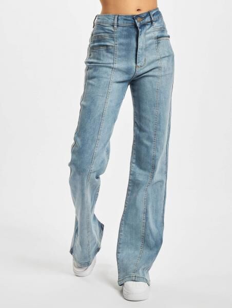 stylische Urban Classics Damen Jeans Straight Fit Stretch Rei&szlig;verschluss mit Baumwolle Blau