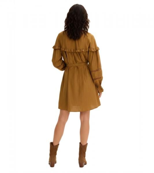 zartes Damen Tunika-Kleid aus flie&szlig;ender Viskose mit R&uuml;schen und Bindeband 906791 Braun