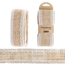 Dekoband Jute mit Spitze, ca, 5,5x200cm