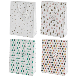 Gift bag, white XMAS, 4/set, L, approx. 33 cm H