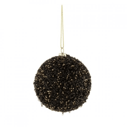 J-Line Weihnachtskugel mit Glitzer, schwarz/goldfarben, 10 cm