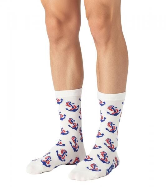 1 Paar Happy Socks Happy Anchor Damen Socken mit Allover Anker-Print Baumwoll-Socken Alltags-Str&uuml;mpfe P002598 Wei&szlig;/Blau