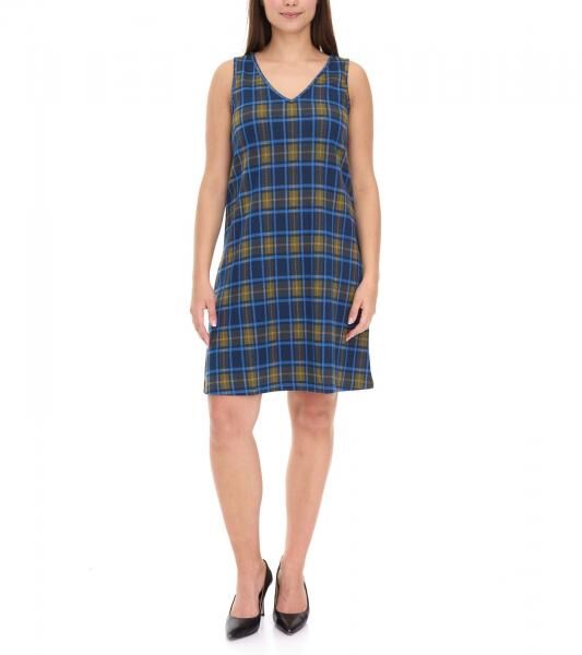 Aniston CASUAL Damen Kleid kariertes Sommer-Kleid &auml;rmellos 13189530 Blau/Gelb