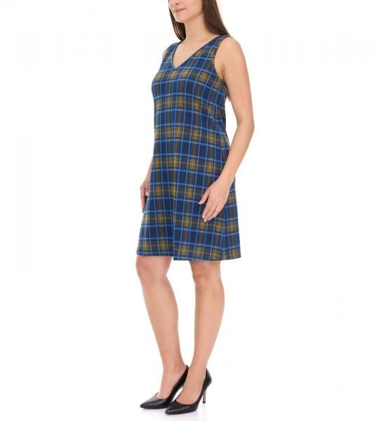 Aniston CASUAL Damen Kleid kariertes Sommer-Kleid &auml;rmellos 13189530 Blau/Gelb
