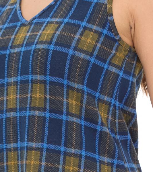 Aniston CASUAL Damen Kleid kariertes Sommer-Kleid &auml;rmellos 13189530 Blau/Gelb