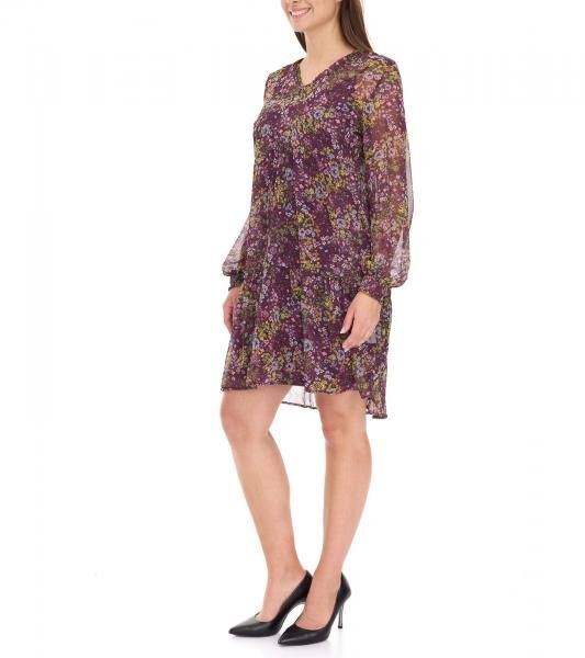 Aniston CASUAL Damen Kleid mit Allover-Blumen-Print Langarm-Kleid 24704960 Lila/Gelb/Gr&uuml;n