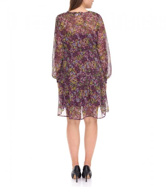 Aniston CASUAL Damen Kleid mit Allover-Blumen-Print Langarm-Kleid 24704960 Lila/Gelb/Gr&uuml;n