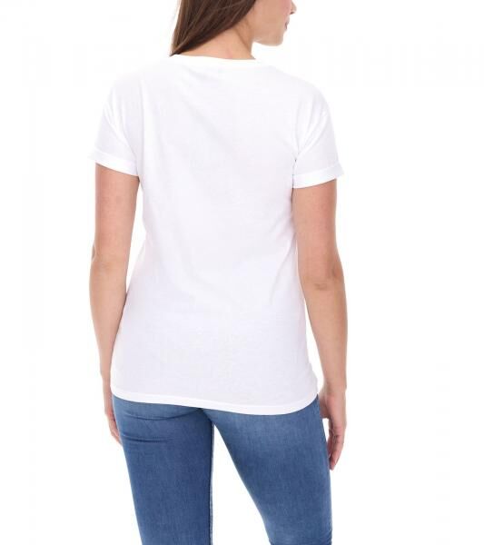 COURSE Damen T-Shirt mit Kussmund-Aufdruck Sommer-Shirt Baumwoll-Oberteil Freizeit-Shirt 900069 Wei&szlig;