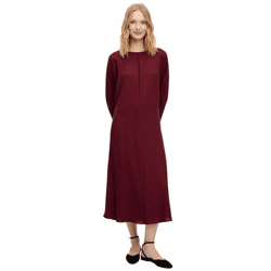 drapiertes Damen Midi-Kleid langärmliges Übergangs-Kleid Business-Kleid 957708 Rot