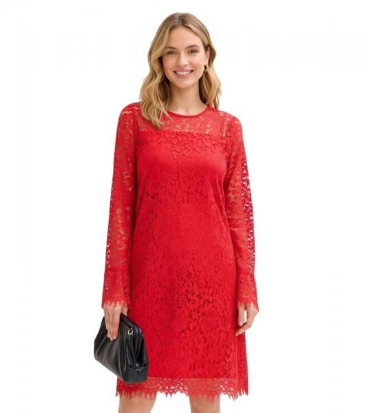 elegantes Damen Spitzen-Kleid Mini-Kleid mit langen Puff-&Auml;rmeln Abend-Kleid 912856 Rot