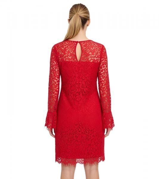 elegantes Damen Spitzen-Kleid Mini-Kleid mit langen Puff-&Auml;rmeln Abend-Kleid 912856 Rot
