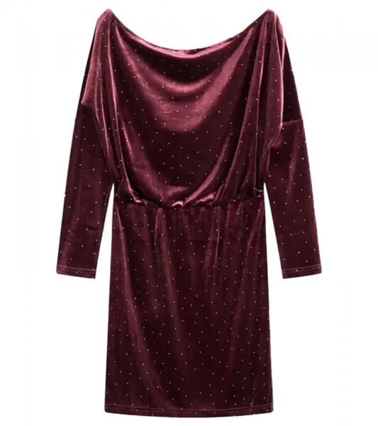 feminines Damen Mini-Kleid aus flie&szlig;endem Samt und Glitzer Abend-Kleid 942820 Wein-Rot