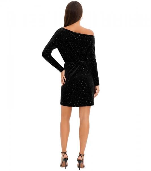 feminines Damen Mini-Kleid aus flie&szlig;endem Samt und Glitzer Abend-Kleid 964640 Schwarz