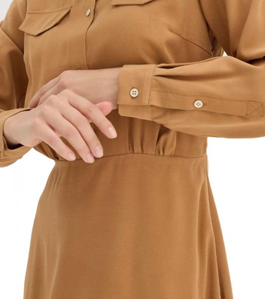 Klassisches Damen Hemdblusenkleid aus Viskose-Mix Maxi-Kleid 943847 Hell-Braun