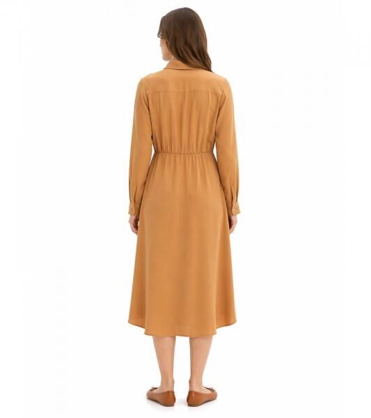 Klassisches Damen Hemdblusenkleid aus Viskose-Mix Maxi-Kleid 943847 Hell-Braun