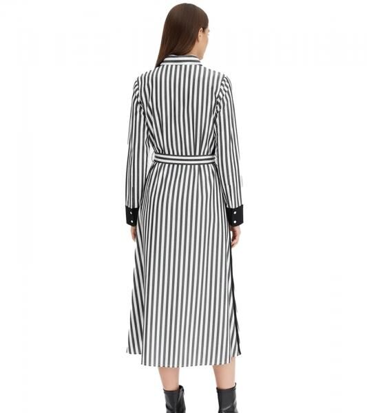 klassisches Damen Midi-Kleid Hemdblusen-Kleid im Streifen-Design Baumwoll-Kleid 934129 Schwarz/Wei&szlig;