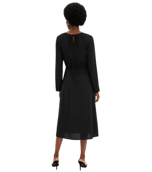Minimalistisches Damen Satin-Kleid mit langen &Auml;rmeln Maxi-Kleid 911211 Schwarz 